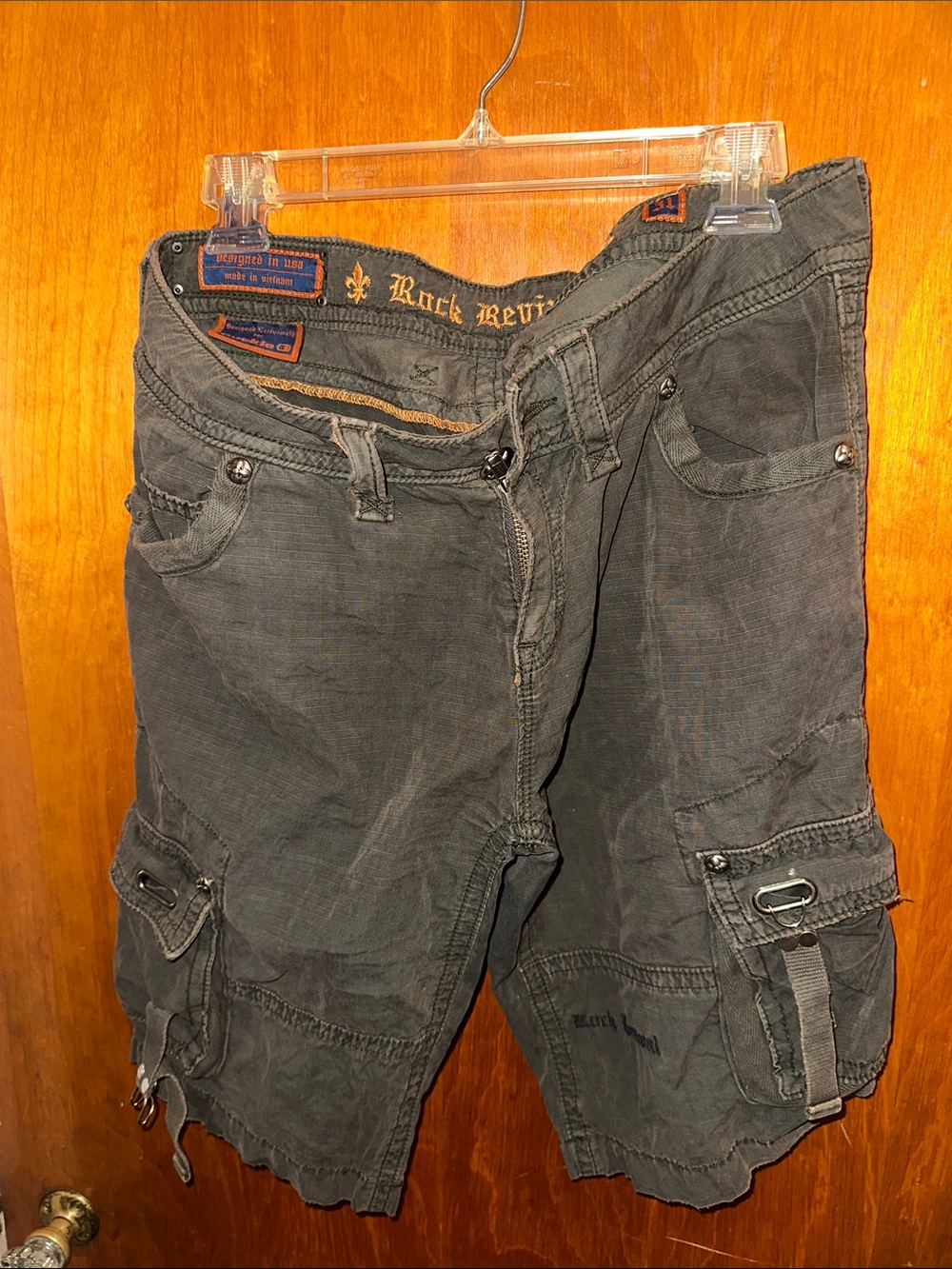 Rock Revival Men's Charcoal Cargo Shorts with Utility Pockets
